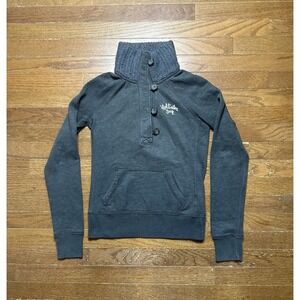 Hollister Y2K Juniors  Grey 1/4 Button Up Sweatshirt‎ Knit High Collar Size XS